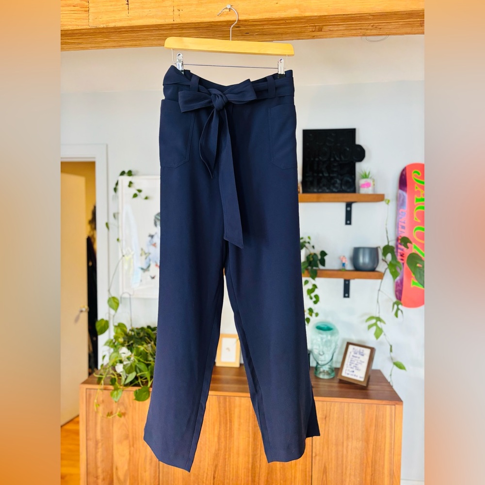 Boden Melina Navy Paperbag Waist Pants Tie Belt | Size 16/18 Plus | NWT Cord